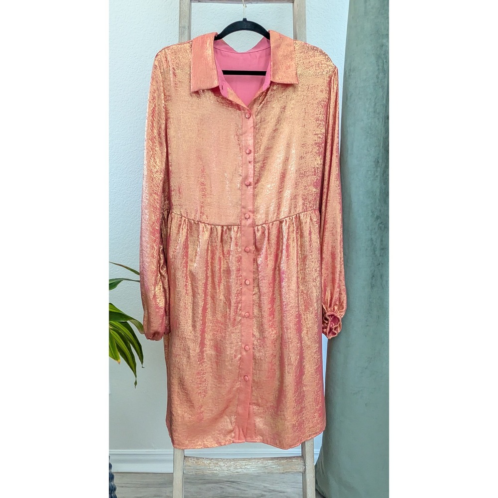 Metallic Peach Puff-Sleeve Dress, size XXL